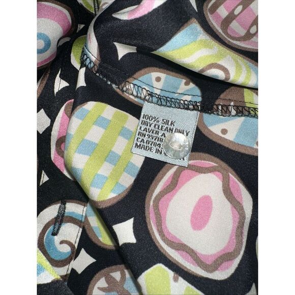 ITW by Claude Brown Art Wear Funky Abstract 100% Silk Blouse Size 6 - Picture 3 of 6